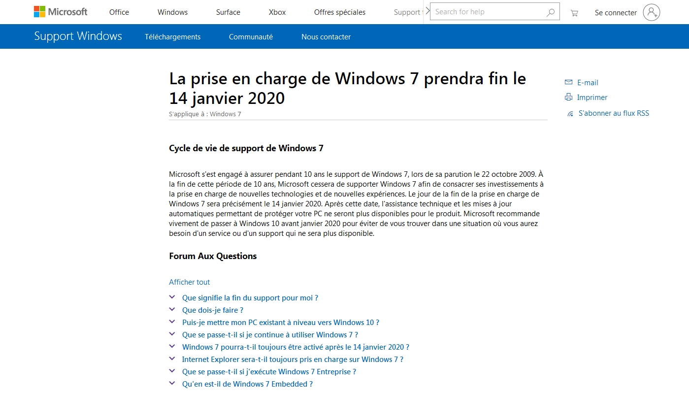 Microsoft répond aux questions concernant la fin de la prise en charge