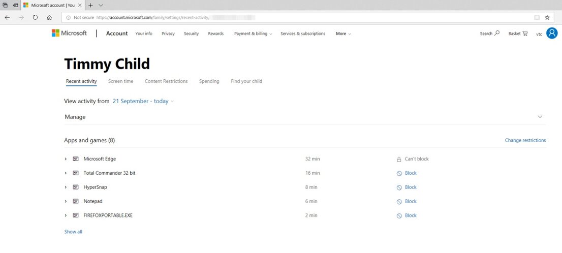 Windows Family Safety