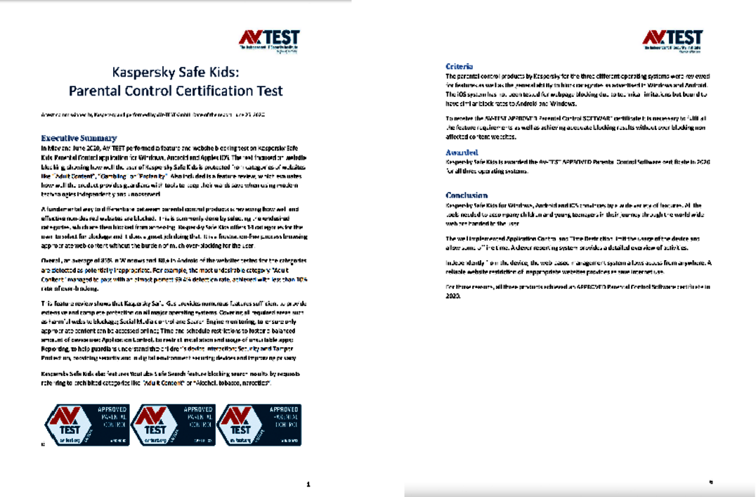Kaspersky Safe Kids: Parental Control Certification Test 2020