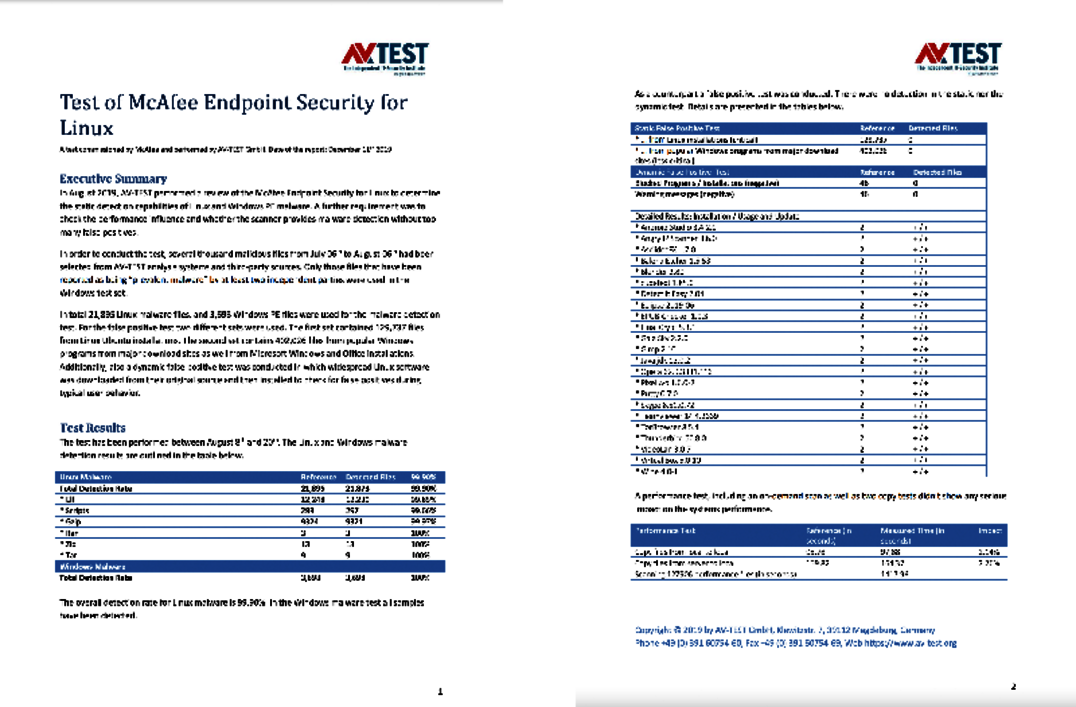 A test commissioned by McAfee Test of McAfee Endpoint Security for Linux