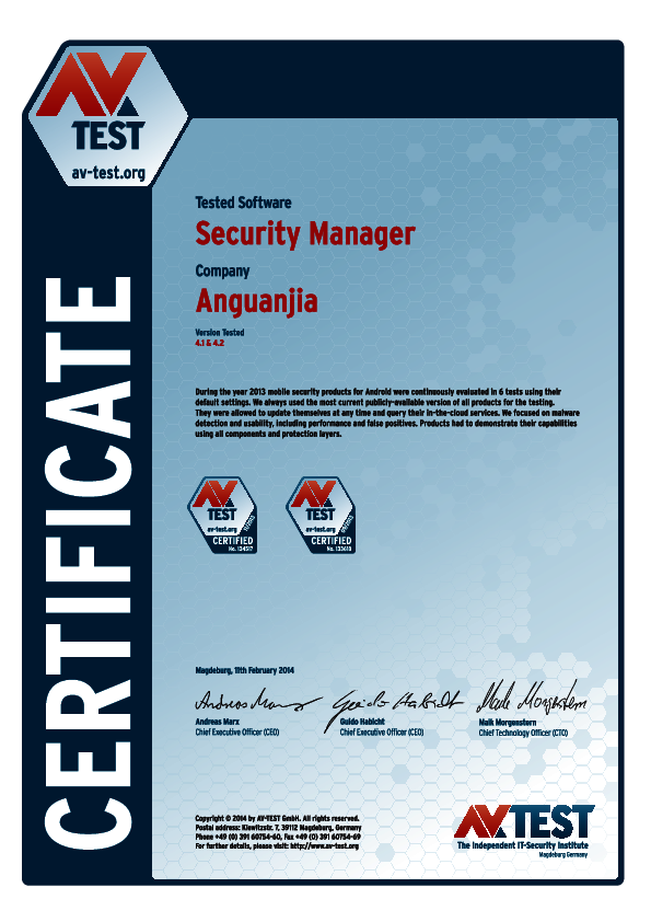 <p>Download as: <a href="/fileadmin/Content/Certification/2013/avtest_certificate_home_2013_anguanjia.pdf">PDF</a></p>