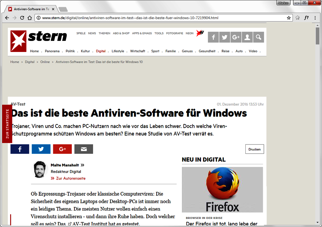 Stern.de AV-TEST Medienspiegel IV/2016