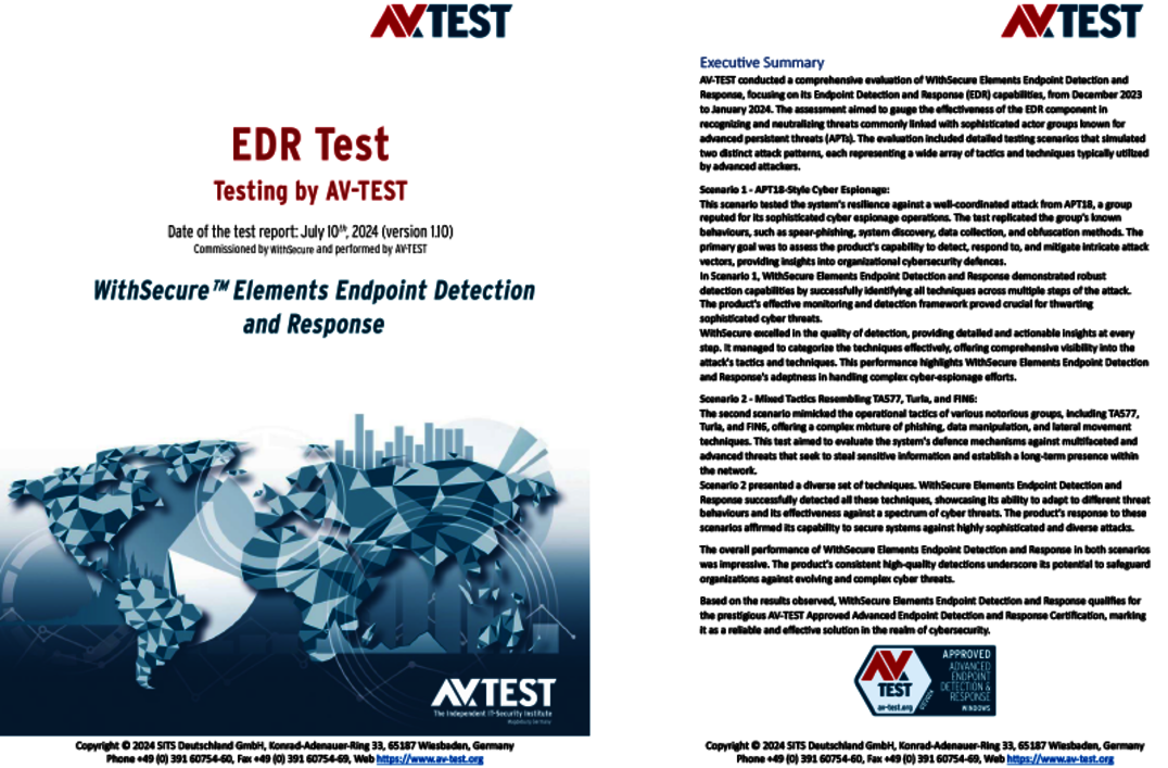 Test EDR avanc&eacute; 2024 : WithSecure Elements Endpoint Detection et Response
