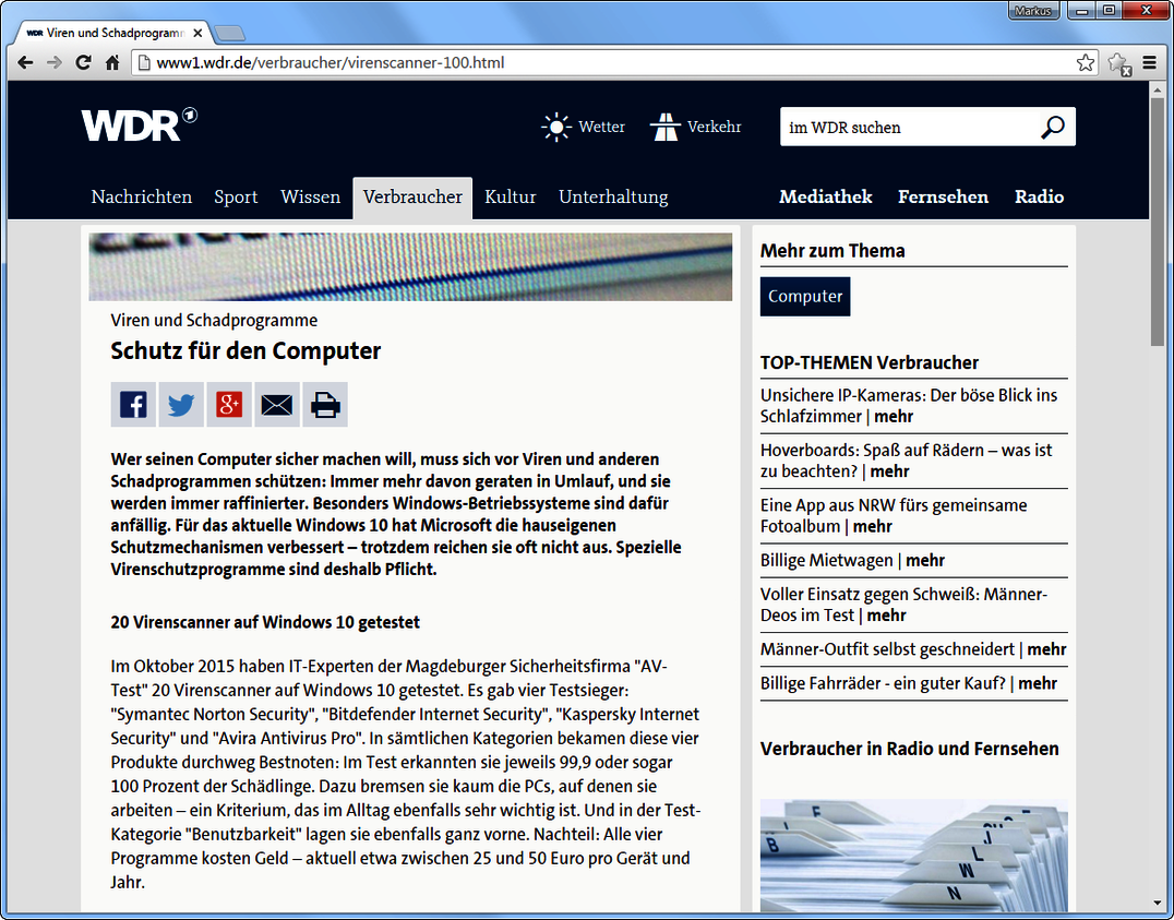 WDR AV-TEST Medienspiegel I/2016
