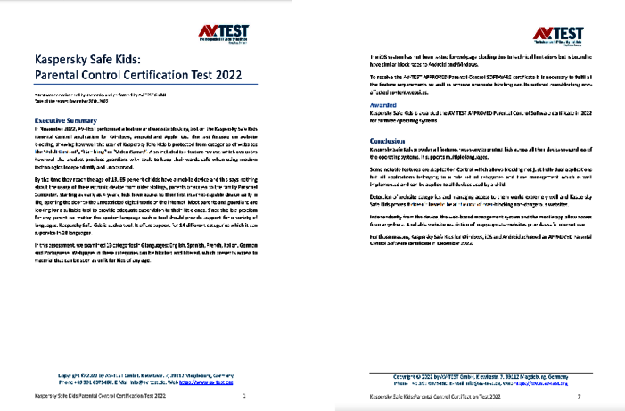 Una prueba encargada por Kaspersky Kaspersky Safe Kids: Prueba de certificación de control parental 2022
