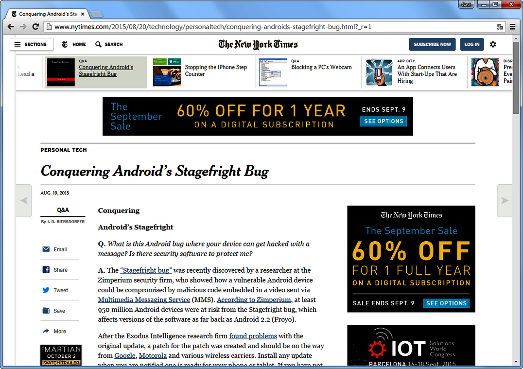 New York Times online Revue de presse d’AV-TEST III/2015