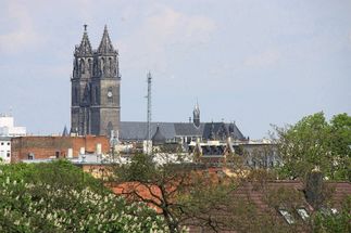 Looking forward to the climb: the view of Magdeburg Cathedral from our AV-TEST office 