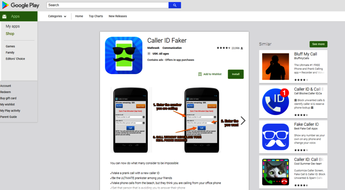 Apps for spoofing fake phone numbers