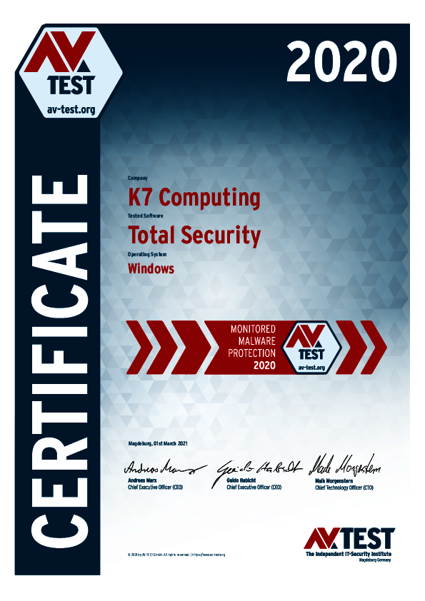 <p>Download as: <a href="/fileadmin/Content/Certification/2020/avtest_certificate_windows_2020_k7computing_total_security.pdf">PDF</a>​​​​​​​</p>