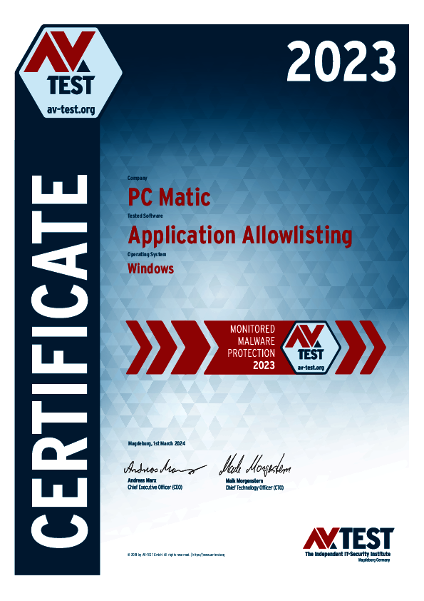 <p>Download as: <a href="/fileadmin/Content/Certification/2023/avtest_certificate_2023_windows_pcmatic_application_allowlisting.pdf">PDF</a></p>