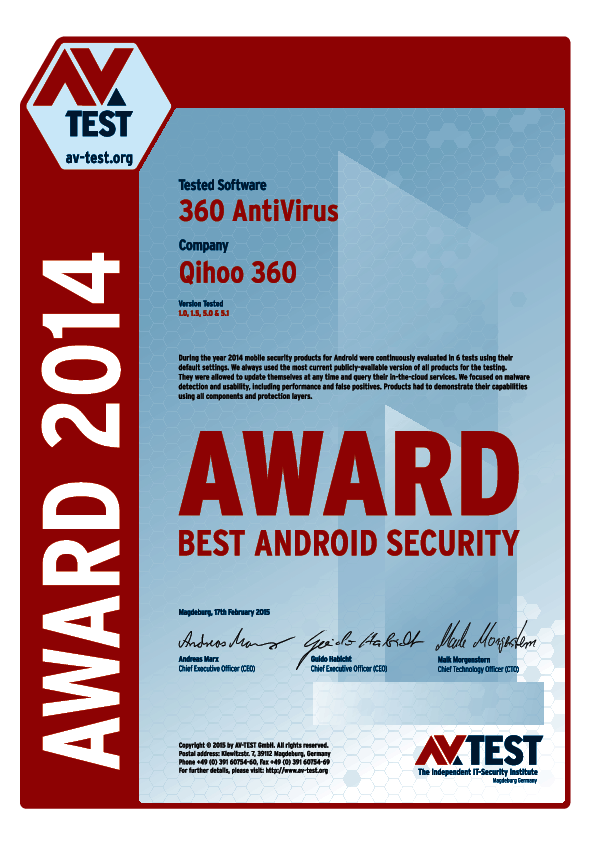 <p>Download as: <a href="/fileadmin/Awards/Producers/quihoo-360/2014/avtest_award_2014_best_android_security_qihoo360.pdf">PDF</a></p>