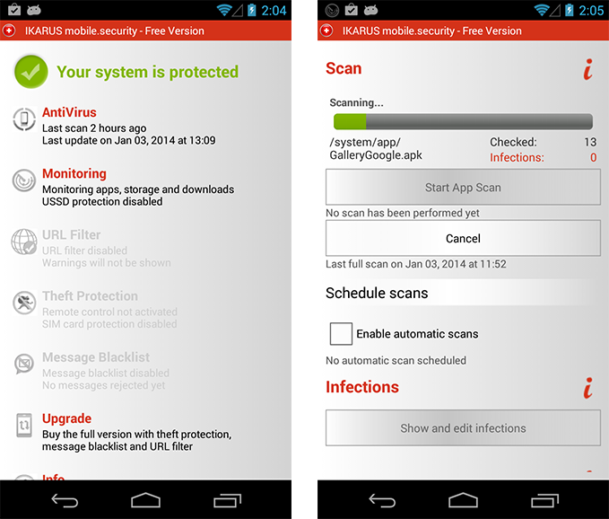 Test Ikarus mobile.security 1.7 for Android (174412)