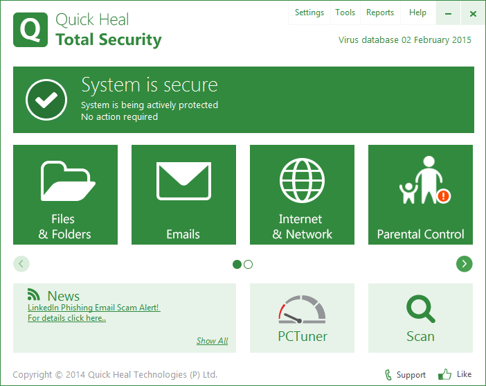 Test Quick Heal Total Security 16.0 for Windows 8 (150628) | AV-TEST