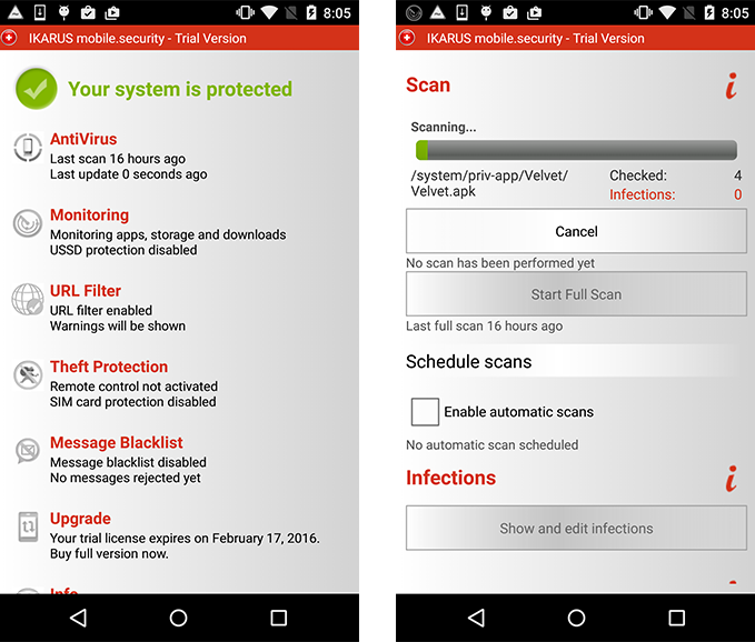 Test Ikarus mobile.security 1.7 for Android (174412)